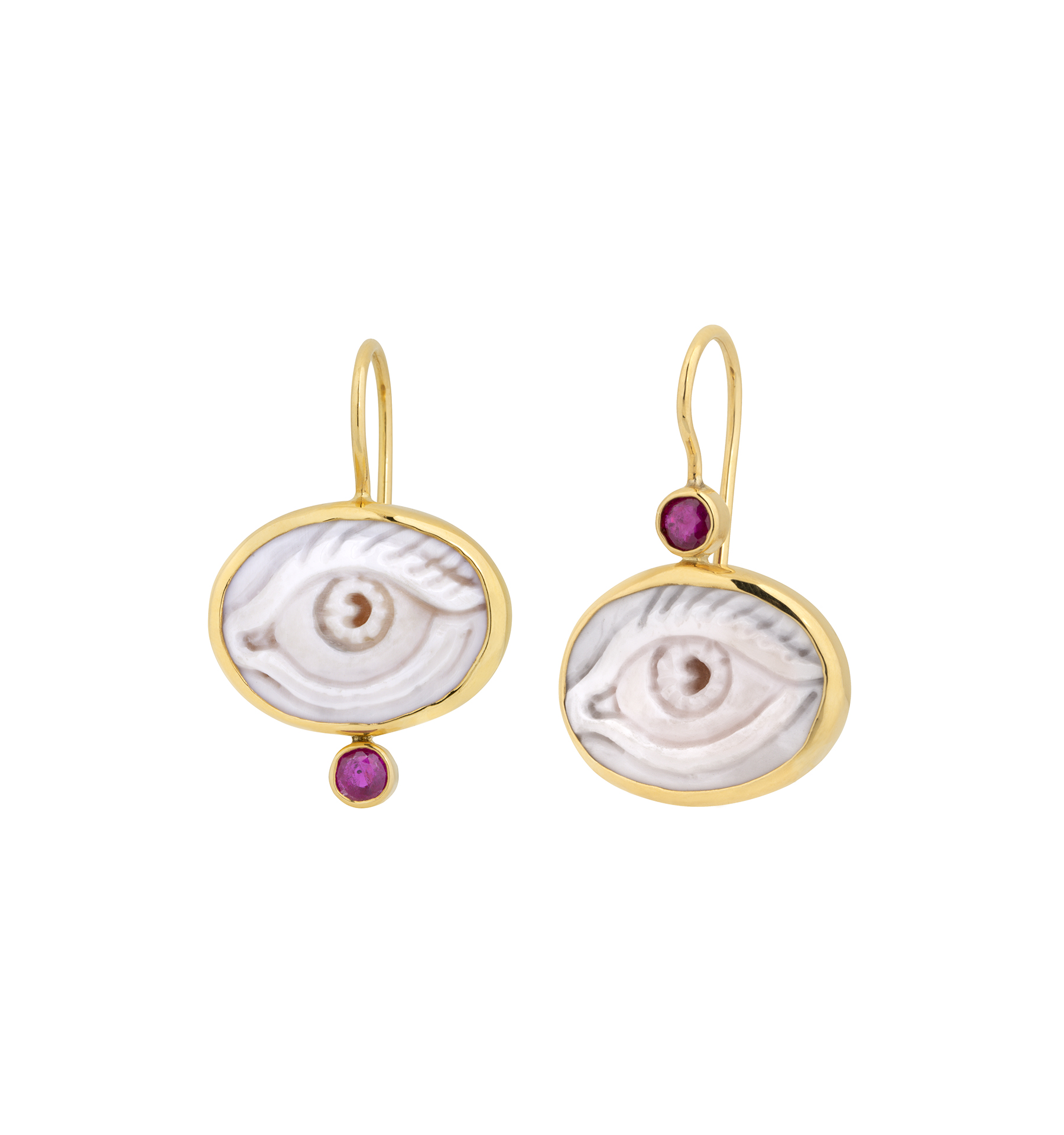 Hand carved up-down ruby earrings