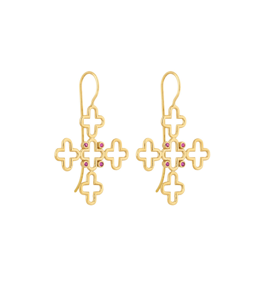 Byzantium ruby large cross earrings