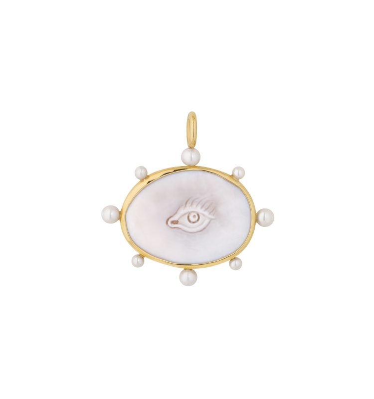 Hand Carved Evil Eye Pearl Necklace - L