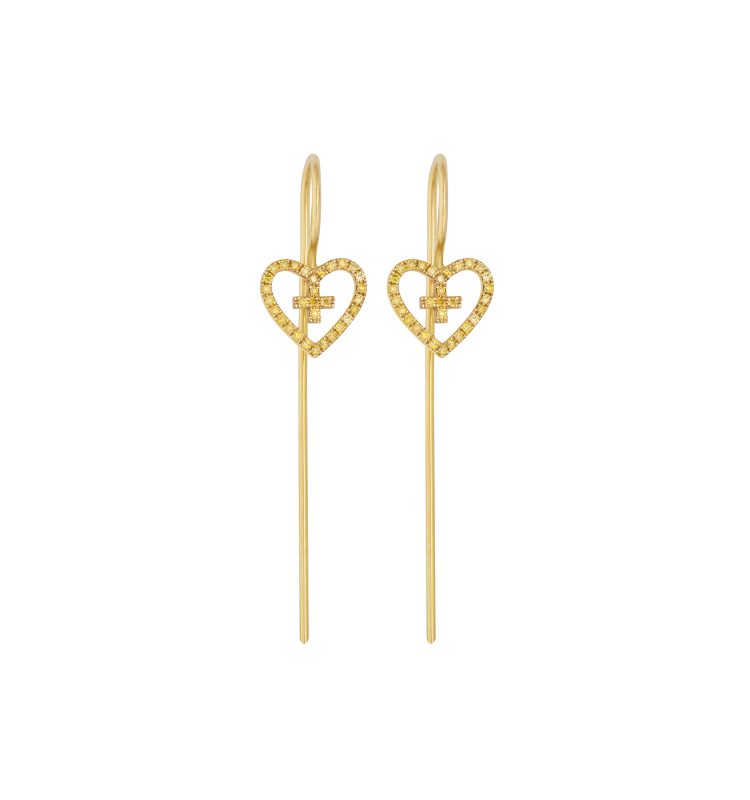 Long cross in heart diamond earrings