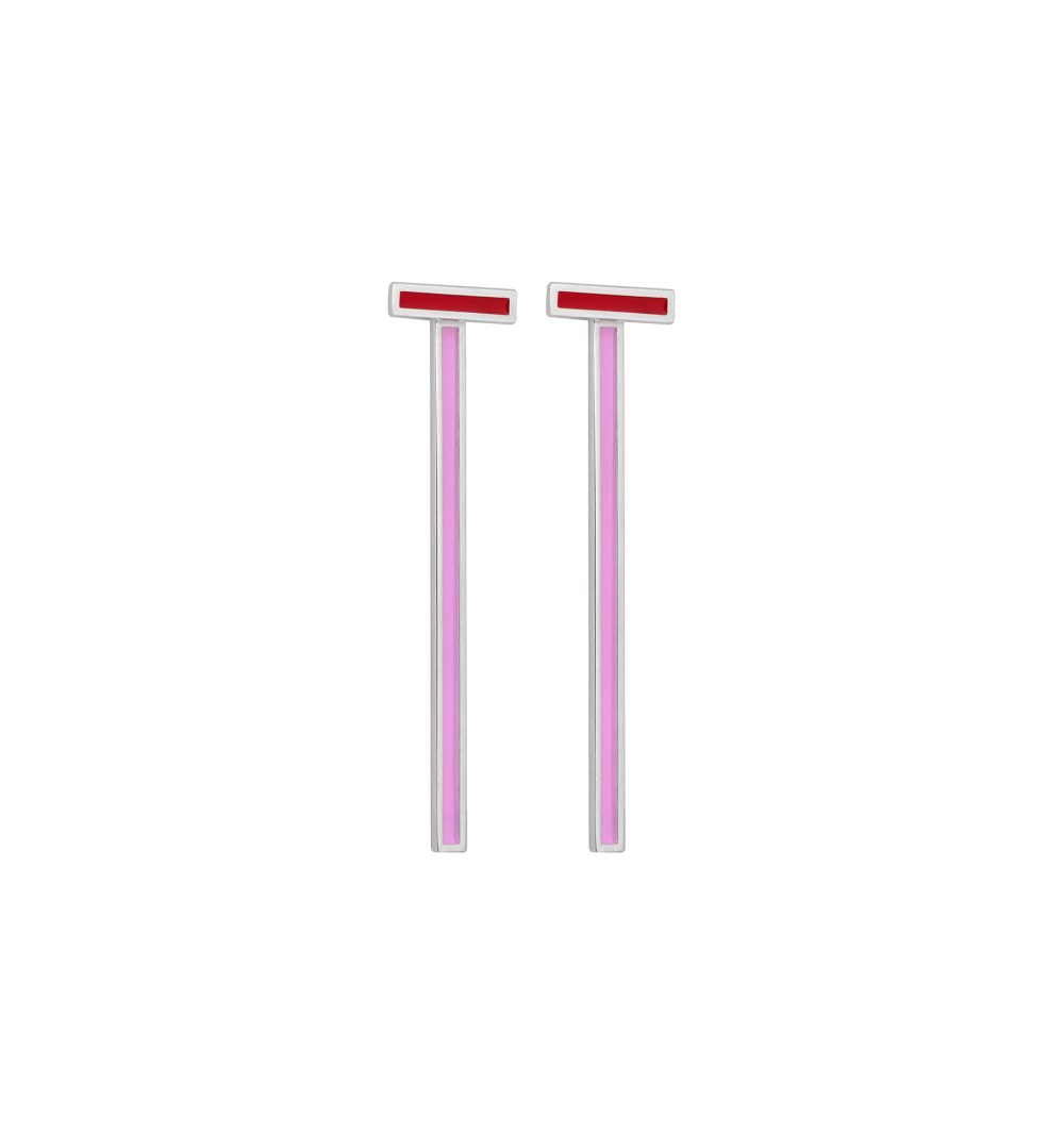 PINK ENAMEL SILVER EARRINGS – S