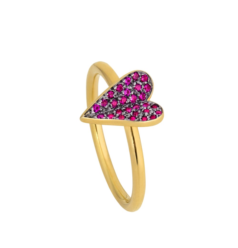 Mini Folded Heart Pink Sapphires Ring - Image 3