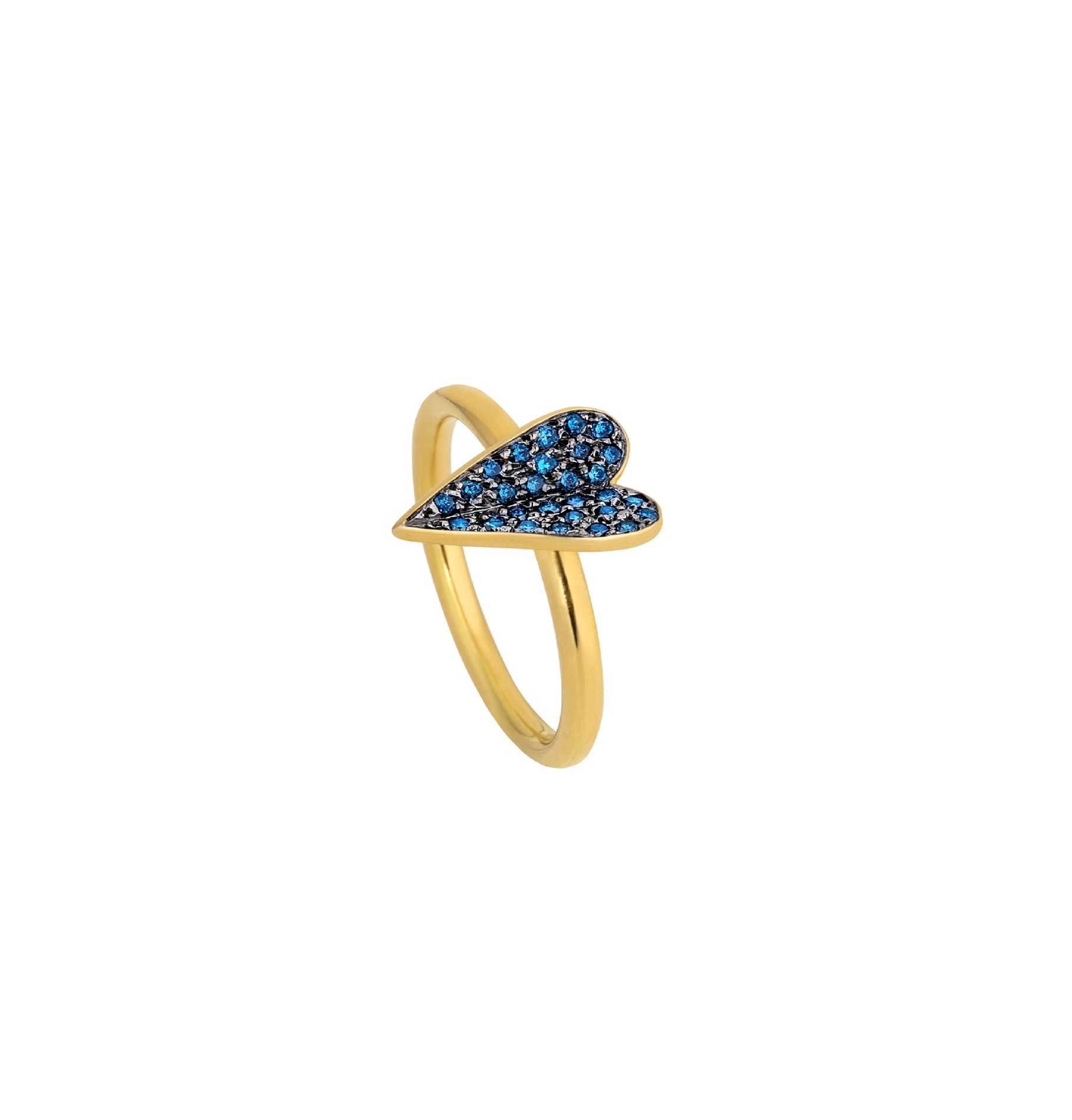 Mini Folded Heart Blue Diamonds Ring