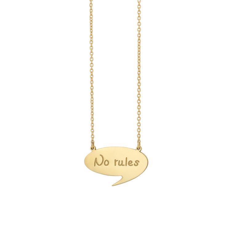 "No Rules" gold thought bubble necklace