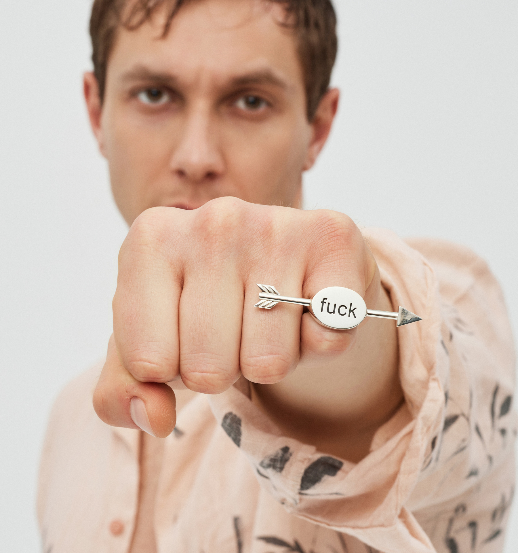 Pierced "Fuck" Unisex Silver Ring - Image 2