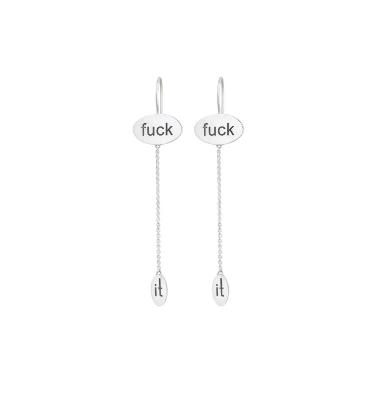 "Fuck It" Linked Silver Earrings