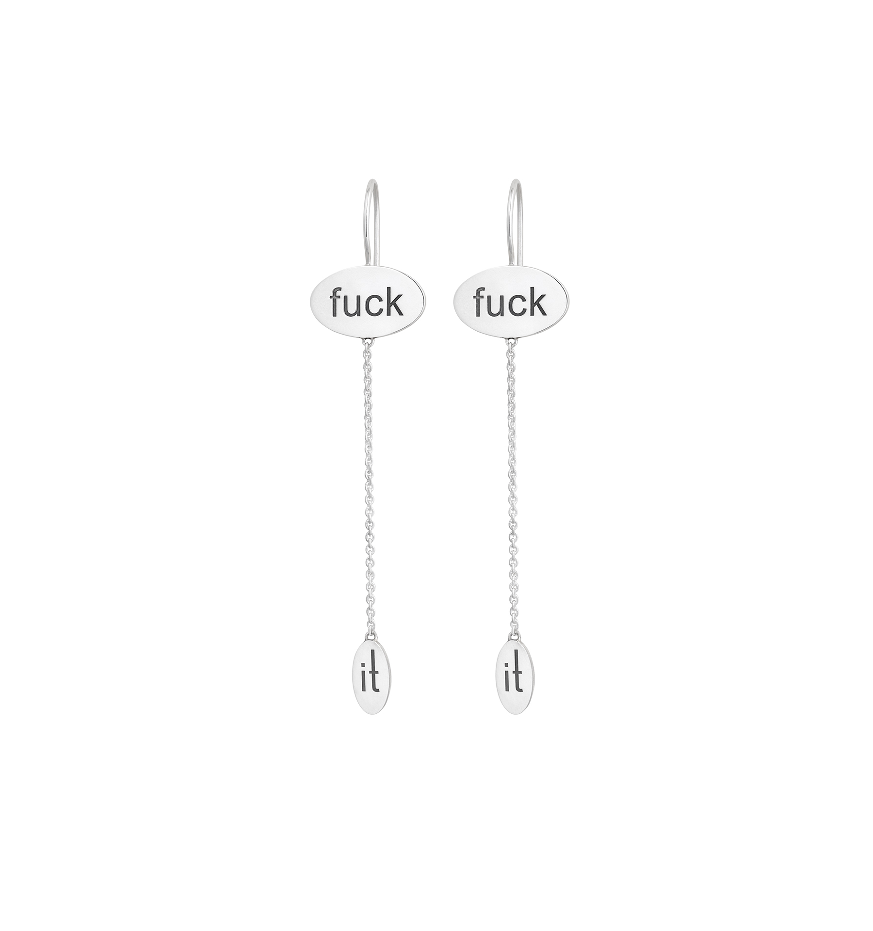 "Fuck It" Linked Silver Earrings