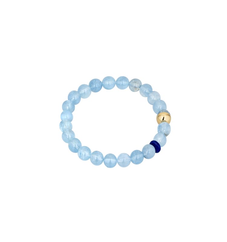 Aquamarine Bracelet with Lapis and Gold Half-Sphere