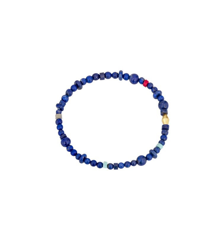Lapis Bracelet with Vintage Glass & Gold Cone