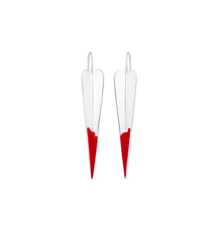 Large Folded Heart Silver Enamel Earrings
