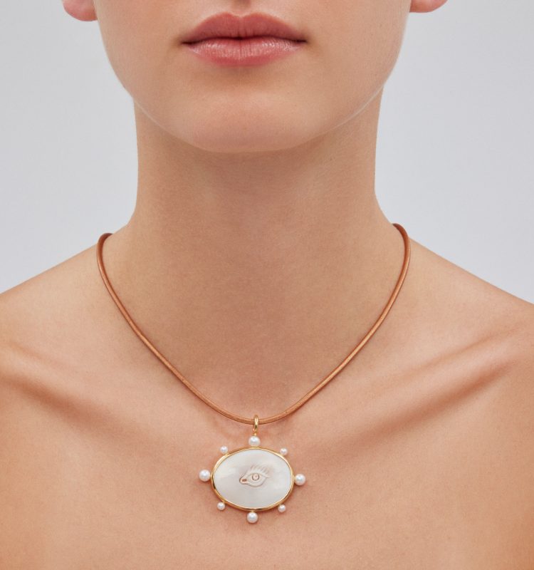 Hand Carved Evil Eye Pearl Necklace - L